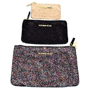Victoria’s Secret Glitter 3-piece Bling Beauty Makeup Bags Set with Charms